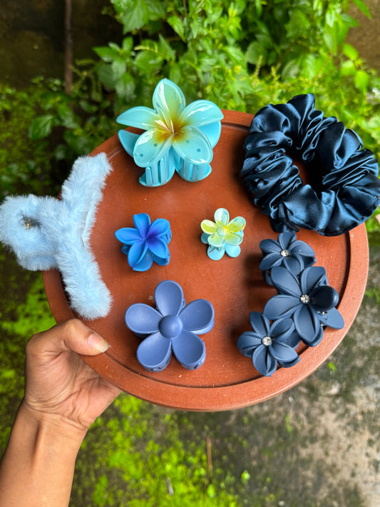 Blue Combo – Stylish Hair Accessory Set